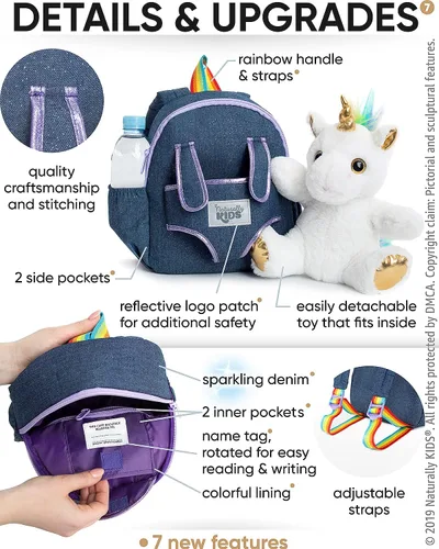 Miniatura 5 de Naturally KIDS Mochilas - Mochila para niños y niñas con animales de peluche - Regalos para niños y niñas de 3, 4, 5 años, 03 Unicornio Blanco