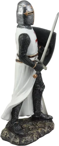 Miniatura 5 de Ebros - Figura de caballero espadachín medieval con capa blanca de 11.5 pulgadas de alto, traje real medieval de armadura, caballero de la cruz