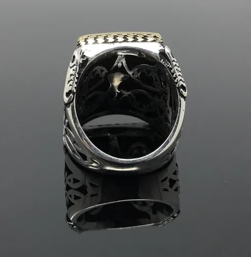 Miniatura 6 de KAR Anillo grande de plata de ley 925K con sello de ojo de tigre I1P