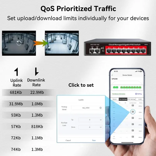 Miniatura 5 de Conmutador PoE Gigabit de 8 puertos con 2 enlaces ascendentes Gigabit, compatible con 802.3af/at, 120W de potencia incorporada, conmutador PoE+