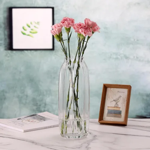 Miniatura 5 de Jarrón grande de cristal transparente para flores, brotes, jarrones altos de cristal, diseño simple a rayas H-32 cm para decoración del suelo del B