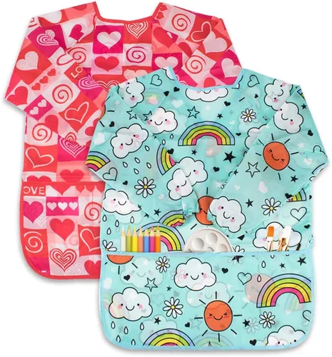 Miniatura 12 de CUBACO Delantal de pintura para niños, 2 piezas impermeables para niños de 3 a 8 años, delantales para pintar delantales con manga larga