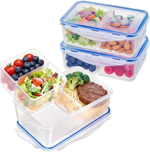 Miniatura 10 de KIGI Pequeño recipiente de plástico para almacenamiento de alimentos para aperitivos, almuerzo y preparación de comidas, sin BPA, tapas herméticas