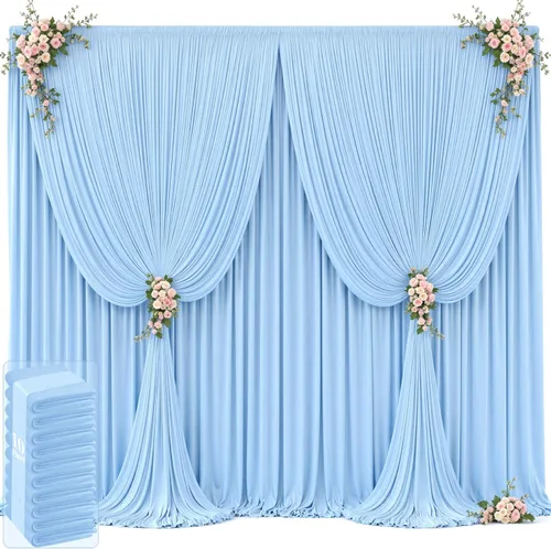 Miniatura 25 de 20 pies x 12 pies Cortinas de Telón de Fondo Azul Bebé Sin Arrugas para Bodas y Fiestas, Telón de Fondo de Tela Azul, Cortinas para Bodas