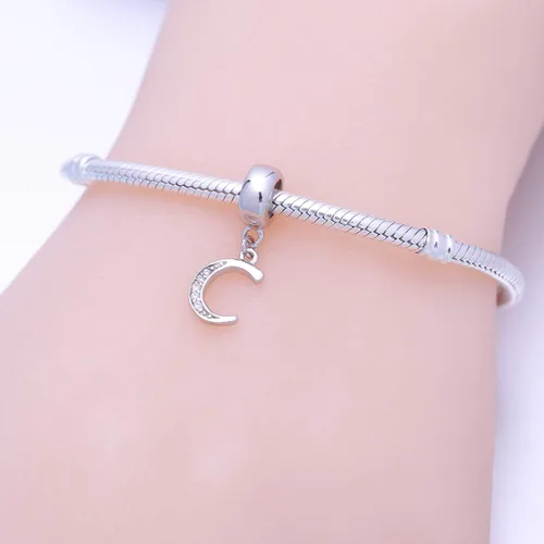 Miniatura 15 de ABUN Abalorio de plata de ley 925 con letra A a la Z, espaciador de inicial, con circonita cúbica transparete colgante, auténtica, para pulseras