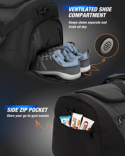 Miniatura 3 de Gonex Bolsa de lona para gimnasio con compartimento para zapatos, bolsillo húmedo, bolsa deportiva de gran capacidad para hombres y mujeres, bolsa