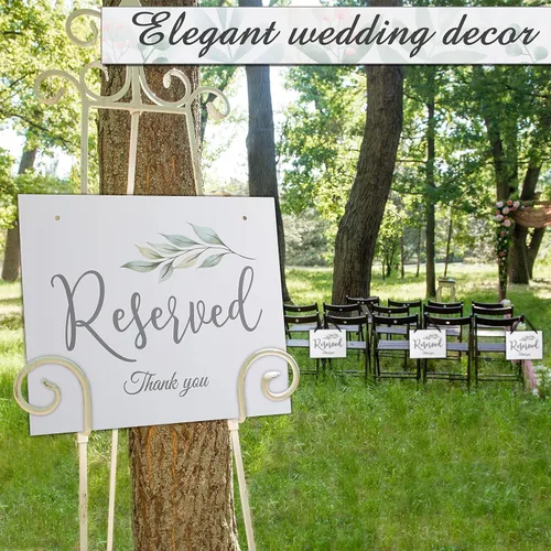Miniatura 5 de Zonon 6 carteles reservados para sillas de boda colgantes con cinta, cartel de asiento de silla de boda, pancarta de papel para ceremonia, fiesta