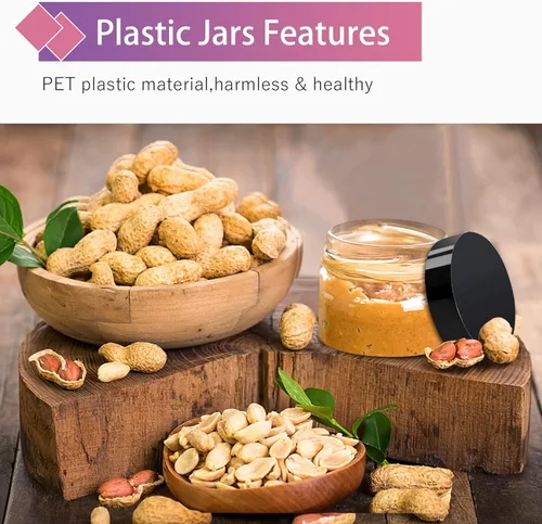 Miniatura 4 de SLifeJars Tarros de plástico de 4 onzas, 48 frascos redondos transparentes de boca ancha con tapas negras, tarro de limo vacío, recargable