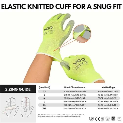 Miniatura 6 de Vgo... 10 pares de guantes de trabajo de seguridad, guantes de jardinería, revestimiento de poliuretano, guantes de inmersión, sin látex