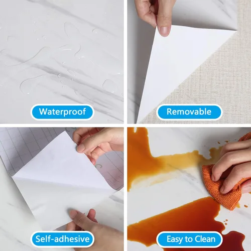 Miniatura 8 de VEELIKE Papel de contacto de mármol blanco y gris brillante de 32 x 354 pulgadas de ancho, papel tapiz de mármol para encimeras de cocina, cubiertas