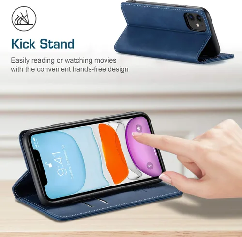 Miniatura 6 de japezop Funda compatible con iPhone 11, iPhone 11 con bloqueo RFID, soporte de tarjetero, funda de cuero con tapa para iPhone 11 de 6.1 pulgadas Azul