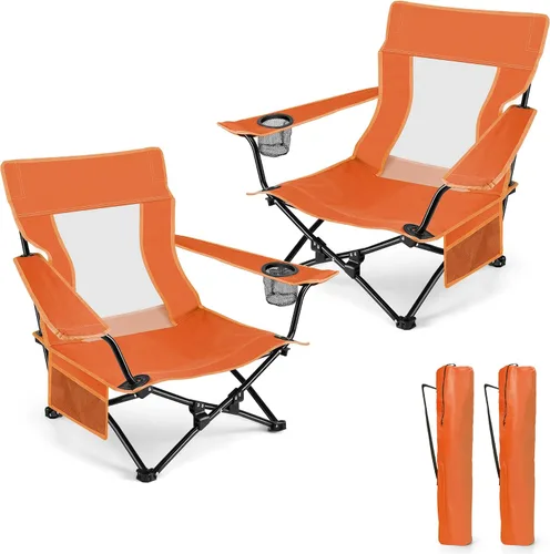 Miniatura 12 de HaSteeL Silla de playa plegable, sillas de camping negras plegables para exteriores, silla de playa baja portátil para adultos, pesca, picnic