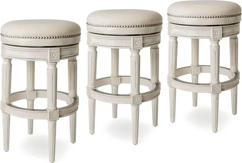 Miniatura 10 de Maven Lane Pullman Taburete de Bar de Madera Giratorio 180 Grados sin Respaldo de 30" de Altura con Ribete de Tachuelas, Acabado Blanco Alabastro
