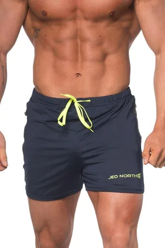 Jed North Pantalones cortos de gimnasio para culturismo con entrepierna de 4 pulgadas para hombre con bolsillos con cremallera, pantalones cortos de