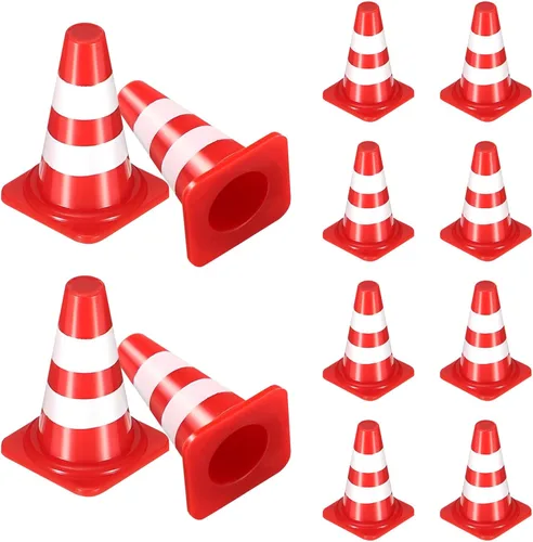 balacoo 50 mini conos de tráfico, pequeña simulación roja de seguridad para tartas, decoración de tartas, jardín de infantes, señales de tráfico
