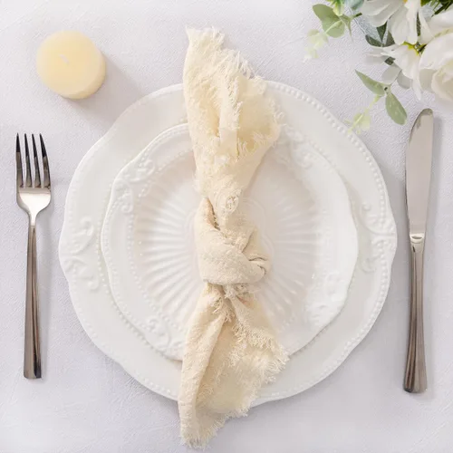 Miniatura 3 de Socomi Juego de 6 servilletas de lino de color beige, para Pascua, primavera, lavables, de algodón, con flecos, de 17 x 17 pulgadas, para bodas