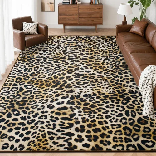 Miniatura 11 de Foxmas Alfombras de 1,22 x 1,83 m para sala de estar, alfombra con estampado de vaca lavable a máquina, alfombra de pelo bajo antideslizante