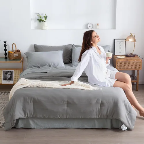 Miniatura 36 de COTTEBED Juego de edredón ultrasuave para cama King, para uso en todas las estaciones, peso ligero con microfibra de algodón lavado cálida y Verde