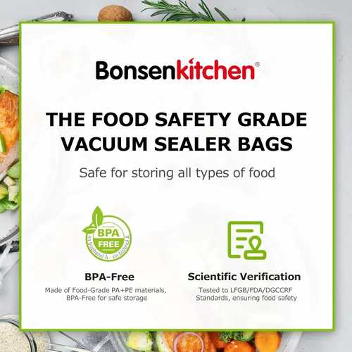 Miniatura 9 de Bonsenkitchen Bolsas precortadas al vacío de 100 cuartos de galón de 8 x 12 pulgadas, sin BPA, bolsa selladora de alimentos texturizada de grado
