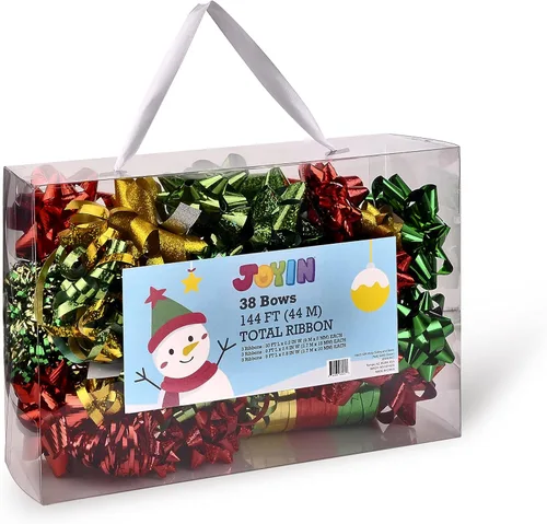 Miniatura 5 de JOYIN 40 lazos de regalo de Navidad surtidos con 34 lazos de regalo autoadhesivos multicolor de tamaños surtidos, 2 lazos rizados, 2 lazos de oropel