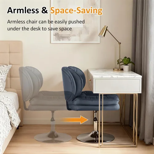 Miniatura 5 de MCombo Silla giratoria sin brazos con ajuste de altura, silla de tocador tapizada de tela tecnológica con base redonda de metal y asiento de doble