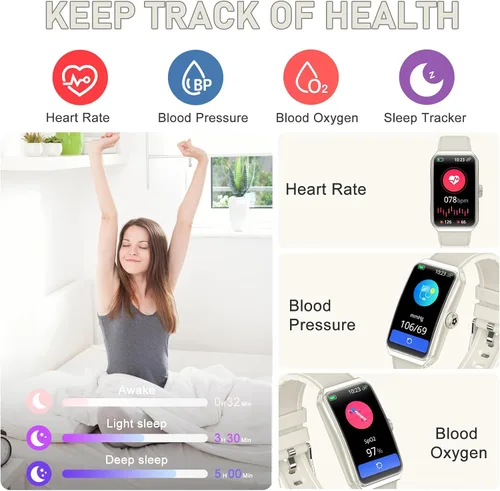 Miniatura 2 de Rastreador de actividad física con frecuencia cardíaca 24/7, oxígeno en sangre, rastreador de sueño, reloj de fitness impermeable, rastreador