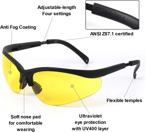 Miniatura 4 de Anteojos de disparo para hombres y mujeres, antivaho ANSI Z87.1, protección ocular Lentes amarillas-2 pares