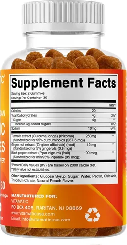 Miniatura 8 de Vitamatic Gomitas de cúrcuma con extracto de jengibre y pimienta negra – 60 gomitas veganas 95% curcuminoides – Potente apoyo antioxidante e