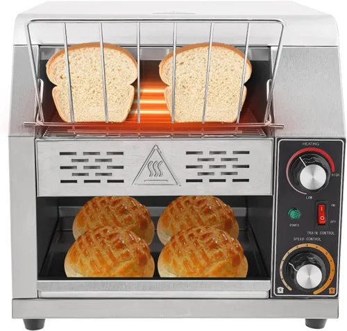 Tostadora transportadora comercial de 300 rebanadas/hora, 1900 W 110 V, mini tostadora industrial con 7 engranajes para restaurantes y hogares,