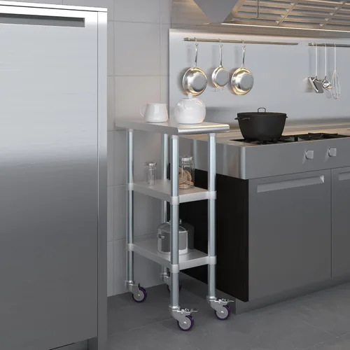Miniatura 9 de AmGood Stainless Steel Work Table with 2 Shelves and Casters Metal Utility Table On Wheels