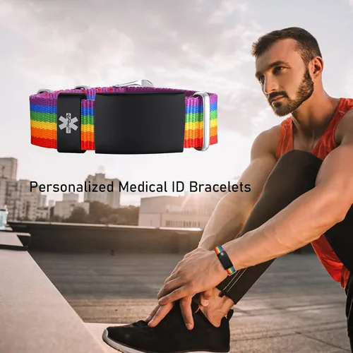 Miniatura 2 de Pulseras de identificación médica personalizadas para hombres y mujeres pulseras de alerta médica de emergencia grabado gratuito pulsera de nailon