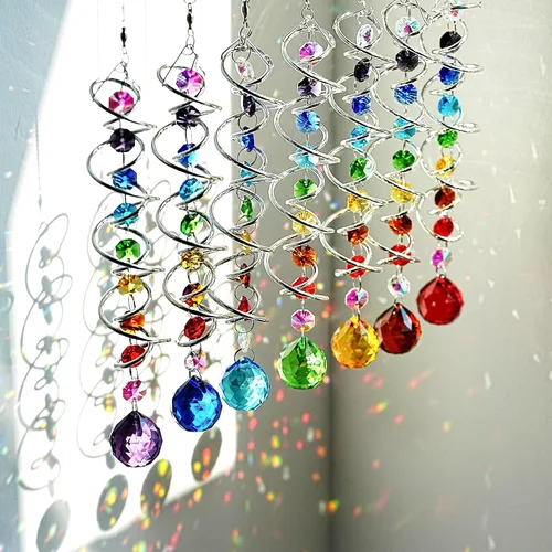 Atrapasoles de cristal de 7 chakras, adornos de prismas de cristal colgantes con cuentas de arcoíris de 0.787 pulgadas para ventana, jardín,