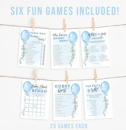 Miniatura 5 de Your Main Event Prints Juegos de baby shower para niños (juego de 6 actividades divertidas para 25 invitados), temática de Blue Boy