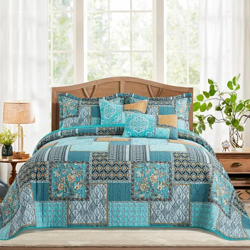 Miniatura 10 de BEDISELY Colchas de algodón tamaño Queen, colcha ligera estilo granja tamaño Queen (90 x 98 pulgadas), juego de ropa de cama floral suave y Casa