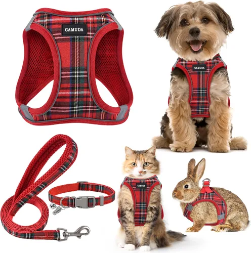 Miniatura 8 de GAMUDA Juego de Arnés, Collar y Correa para Perro Pequeño, Paso a Paso Sin Estrangulamiento Sin Tirones de Malla Suave Chaleco Ajustable para Perro