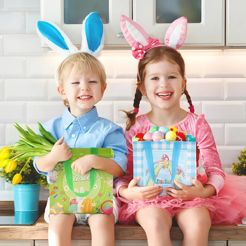 Miniatura 5 de YANGTE Paquete de 36 bolsas de regalo de Pascua, cestas de Pascua, bolsas de regalo no tejidas para niños con asa, suministros de fiesta