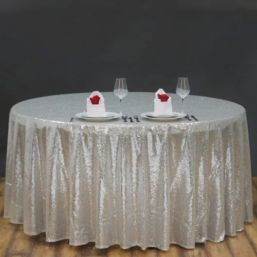 Miniatura 7 de BalsaCircle Mantel redondo de lentejuelas champán de 120 pulgadas para bodas, fiestas, pasteles, postres, eventos, mantelería