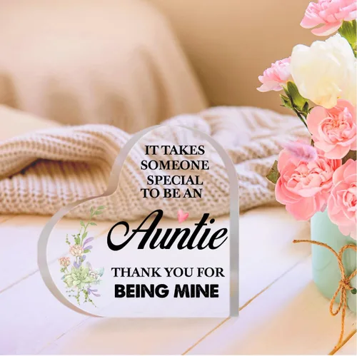 Miniatura 6 de Regalos para tía de sobrina, regalos para tía Navidad, cumpleaños, día de la madre, tía da abrazos como una madre, placa acrílica de corazón regalo