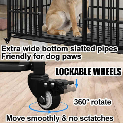 Miniatura 5 de Jaula para perros de 58 pulgadas, resistente a prueba de escapes, para perros grandes, jaula para perros de alta ansiedad con bandejas y ruedas