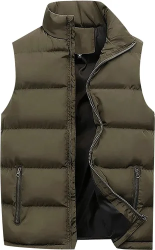 Miniatura 70 de WENKOMG1 Chaleco con capucha con doble cremallera para hombre, abrigo de color sólido, abrigo cálido y grueso, sin mangas, chaqueta suelta