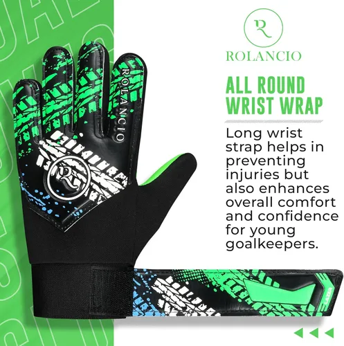 Miniatura 5 de Rolanicio Guantes de portero Guantes de portero para niños con doble protección para la muñeca Guantes de fútbol de material de látex Naranja