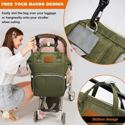 Miniatura 6 de LIMHOO Mochila para pañales para hombres y papá, bolsa de pañales de lona grande impermeable de camuflaje, bolsa para el cuidado del bebé