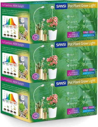 SANSI Luces de cultivo para plantas de interior, con clip de maceta con certificación ETL, luces LED para cultivo en interiores, espectro completo,