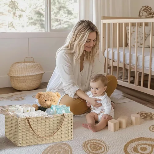 Miniatura 6 de HBlife Organizador Grande de Pañales para Bebé, Cestas de Almacenamiento de Cuerda de Papel Contenedor de Guardería con Divisor Extraíble