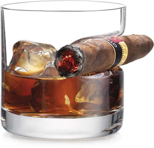 Miniatura 5 de Godinger Regalos para hombres, Vaso de whisky para cigarro, Vasos de whisky Old Fashioned con reposo de cigarro con hendidura, Regalos para papá