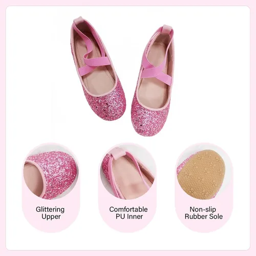 Miniatura 3 de Girls Ballerina Dress Shoes Mary Jane Flats Girls Glitter Shoes Princess Dresses for Girls Flower Girls Shoes (ToddlerLittleKids)