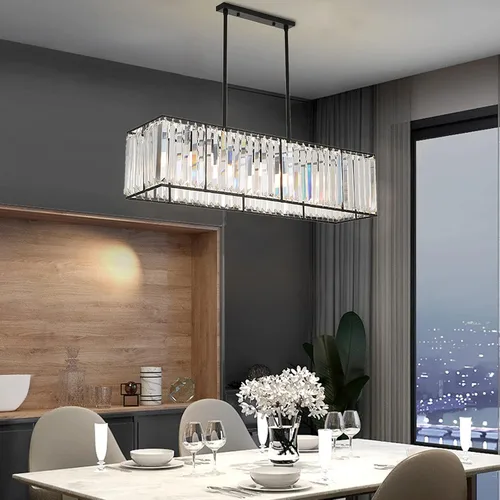 Miniatura 9 de AngelcityCC Candelabro rectangular de cristal moderno de lujo con 4 luces para techo para comedor, cocina, isla de 33.5 pulgadas