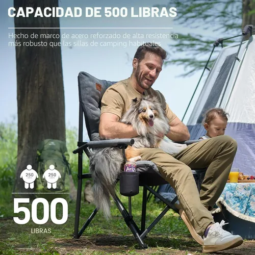 Miniatura 6 de EVER ADVANCED Silla plegable acolchada de gran tamaño para camping para adultos, silla de césped resistente con bolsillos laterales, silla cuádruple
