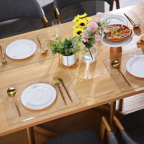 Miniatura 6 de 4 protectores de mesa transparentes de 12 x 16 pulgadas de plástico de 0.059 in de grosor, impermeable, fácil de limpiar, resistente a la limpieza