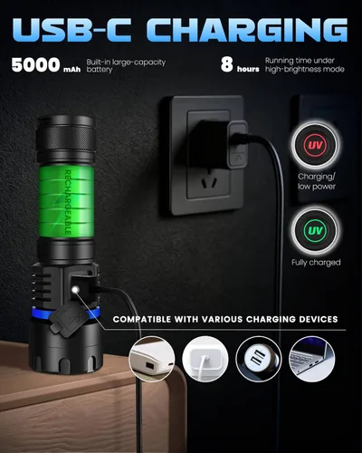 Miniatura 6 de DARKBEAM Linterna UV 365nm Luz Negra, 6xLED Recargable Potente Luz Negra 60W Lámpara Woods, Luces Ultravioleta para Roca, Rastreo de Sangre, Orina
